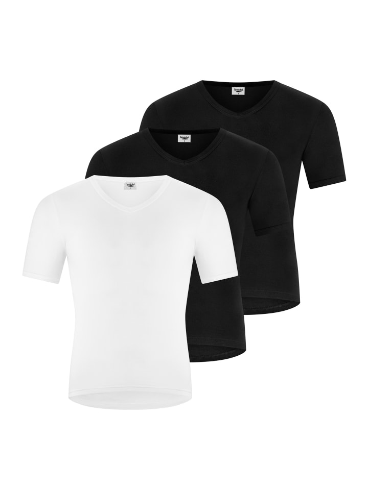 Unterhemd / Shirt Kurzarm Classic in Schwarz / weiß