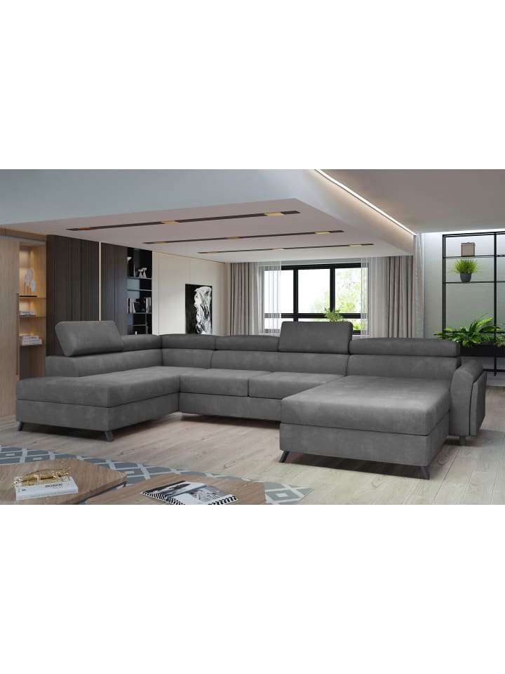 Joseppe Recamiere Links in Grau - (L) 200 x (B) 360 x (H) 92 cm