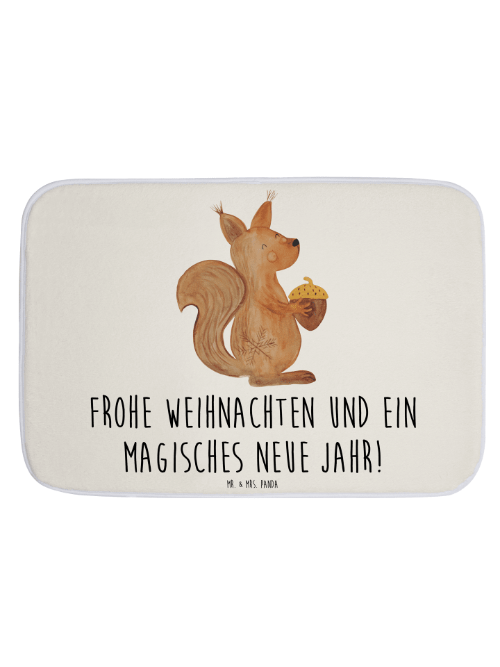 Badteppich Eichhörnchen Weihnachten mit Spruch in Weiß