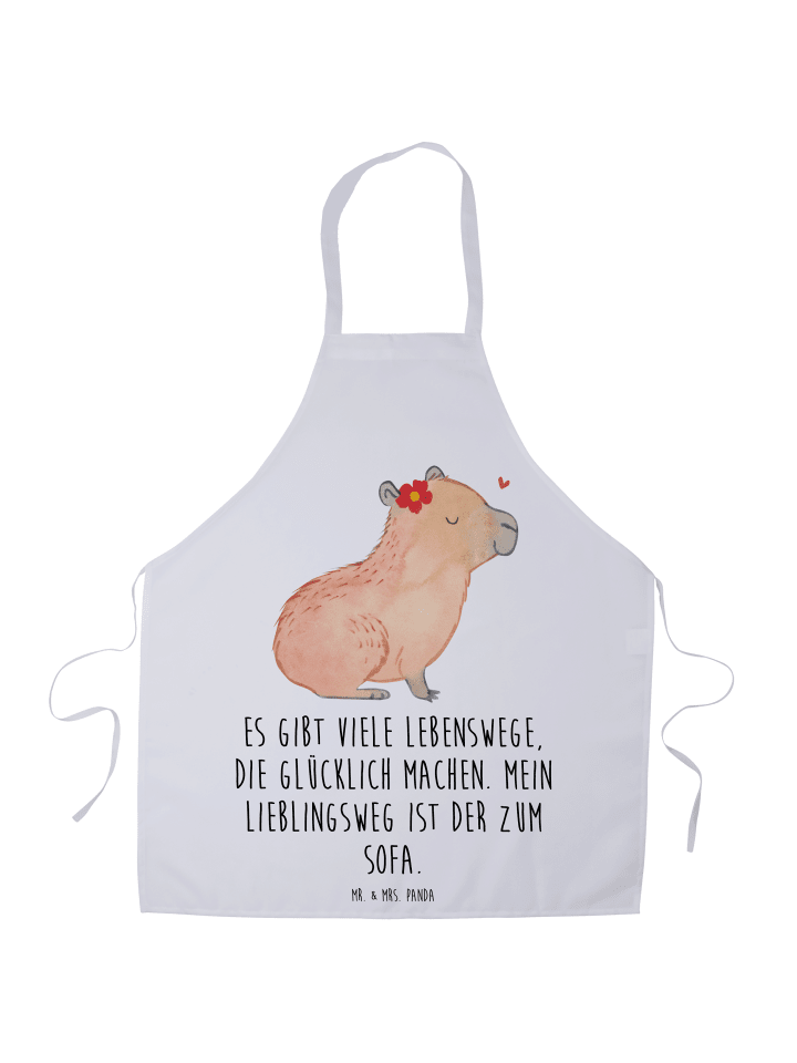 Schürze Capybara Blume mit Spruch in Weiß