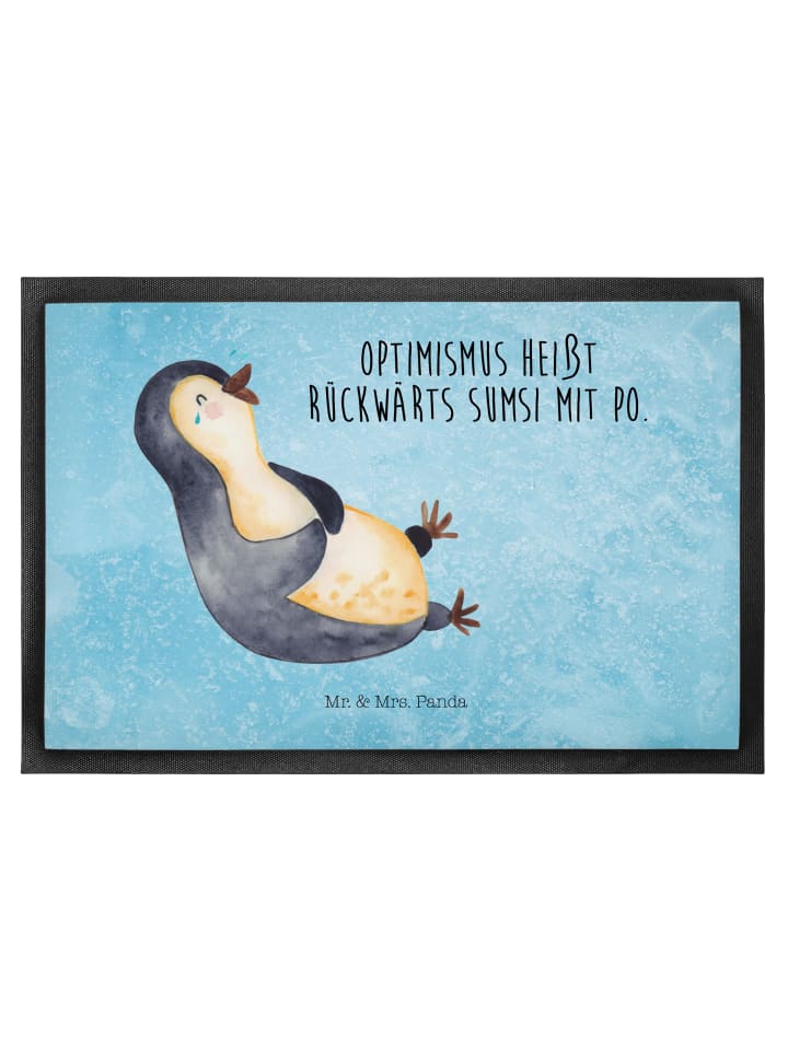 Fußmatte Pinguin Lachen mit Spruch in Eisblau