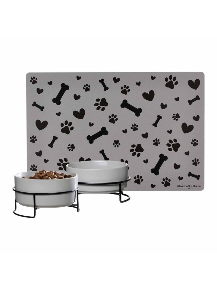 2er Set Hundenäpfe mit Unterlage Taro in Grau ø 14 cm