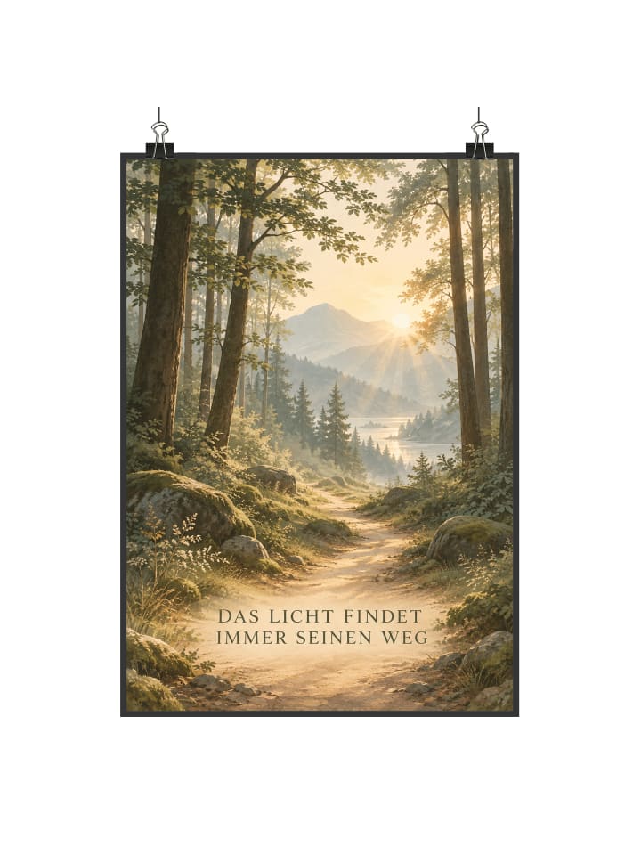 Plakat Wald friedlich Design mit Spruch in Weiß