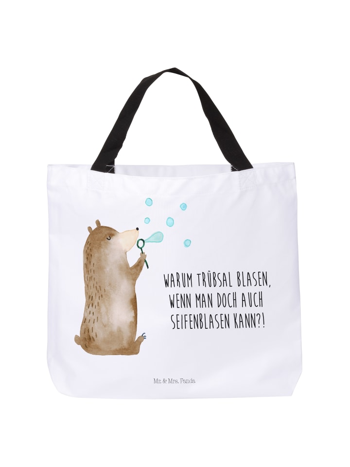 Einkaufstasche Bär Seifenblasen mit Spruch in Weiß