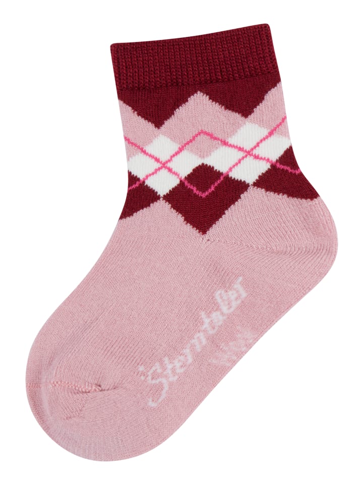 Socken Wolle Karo in rosarot