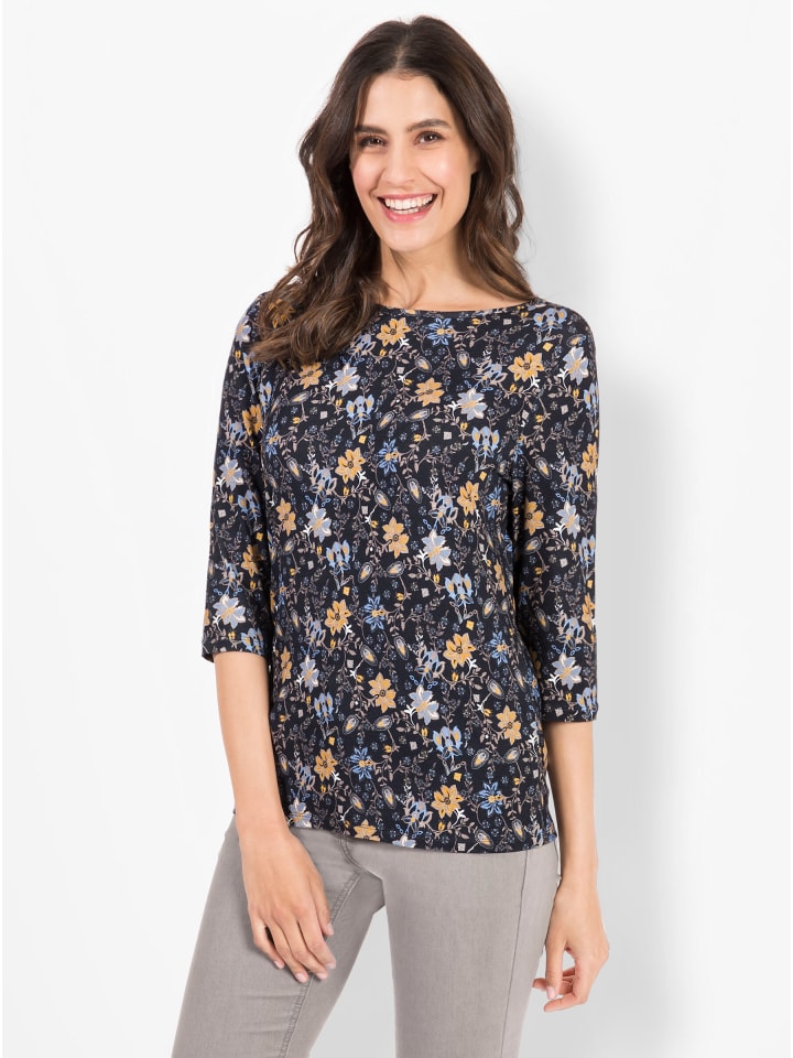 Shirt in marine-ocker-bedruckt