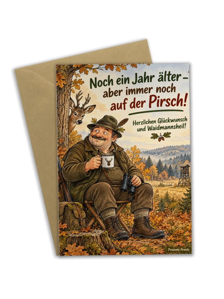 Geburtstagskarte Jäger humorvoll Design mit Spruch in Weiß