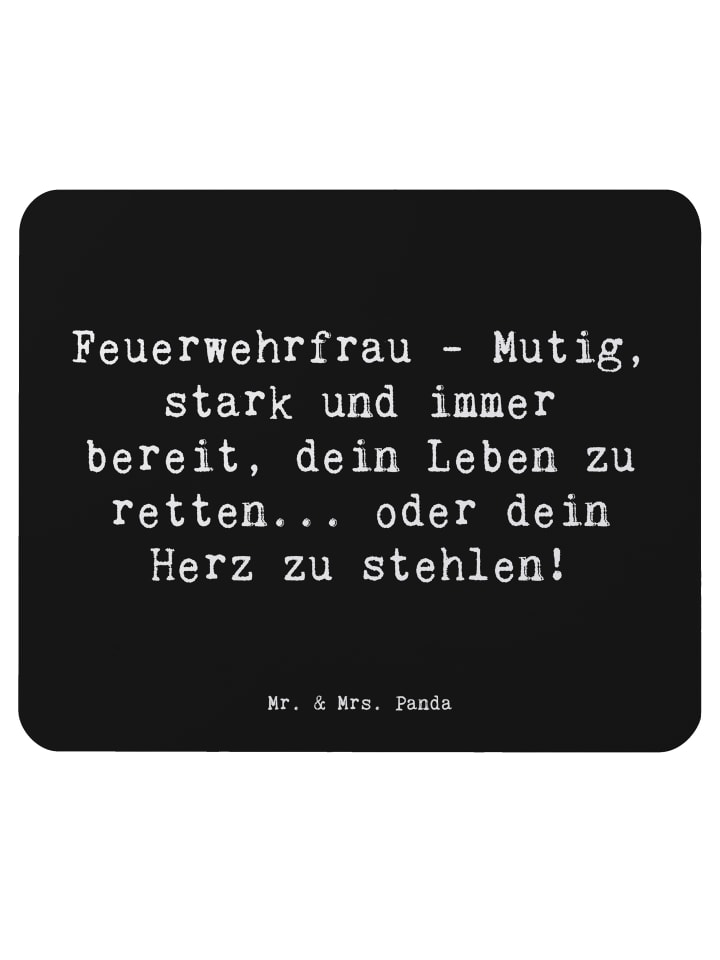 Maus Pad Spruch Feuerwehrfrau Heldin mit Spruch in Schwarz