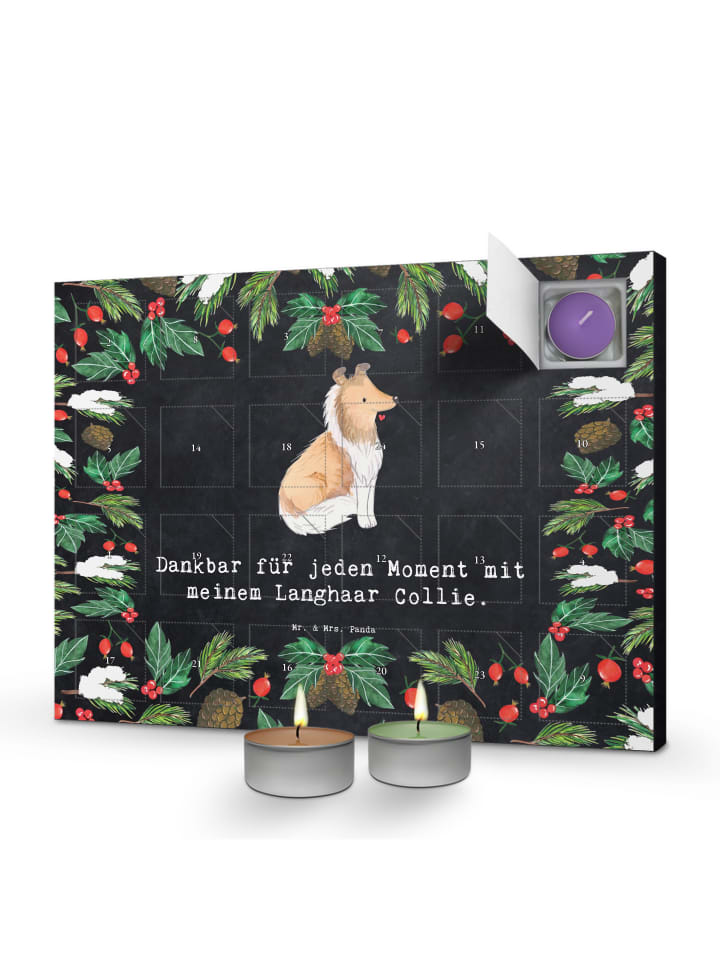 Adventskalender Langhaar Collie Moment mit Spruch in Kreidetafel