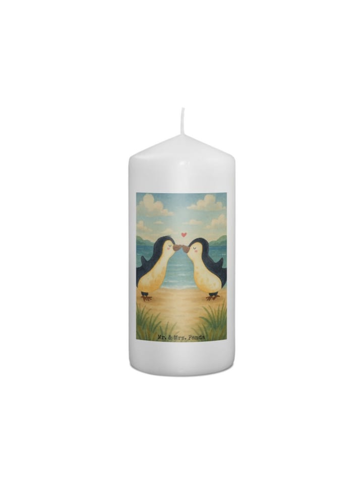 Kerze Pinguine Kuss Design ohne Spruch in Weiß