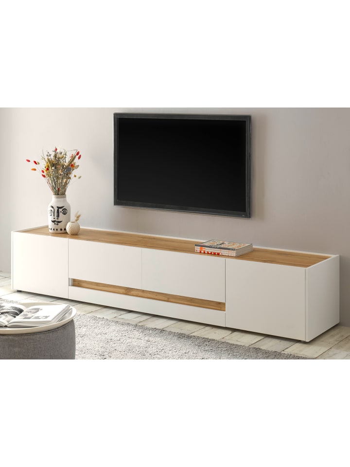 TV-Lowboard weiß, Eiche Wotan 223 cm, großer TV Unterschrank mit viel Stauraum