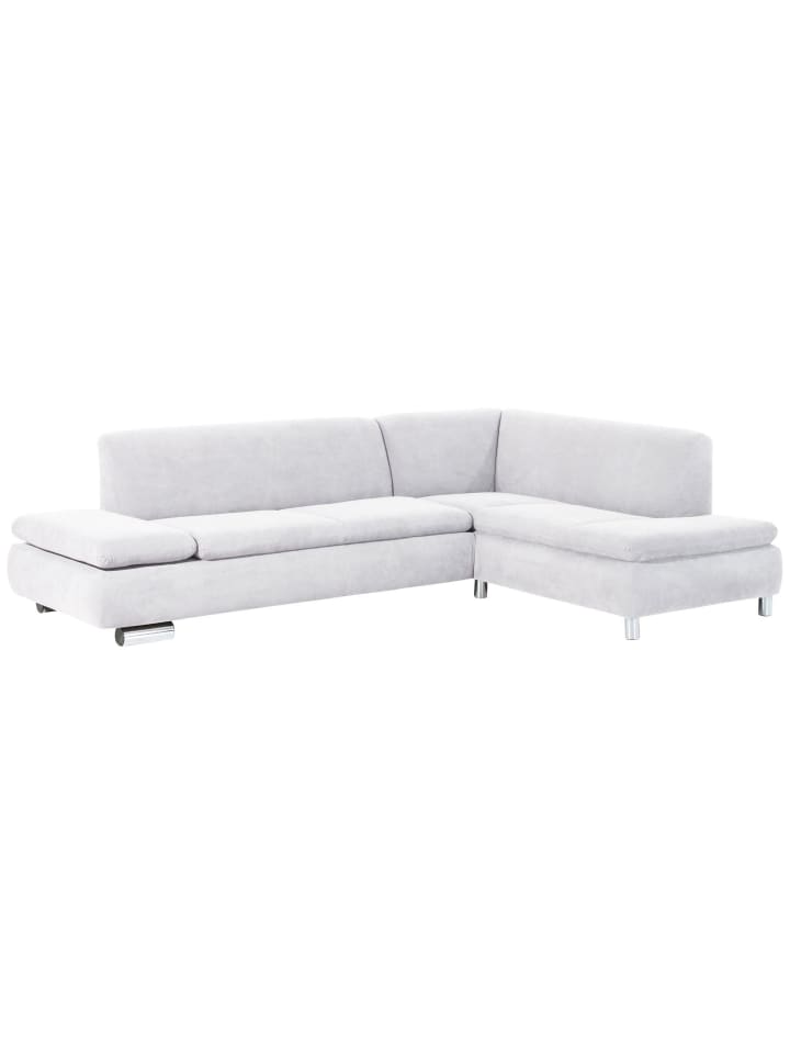 ECKSOFA mit Ottomane rechts Kaye Bezug Veloursstoff Metallfuß verchromt / creme