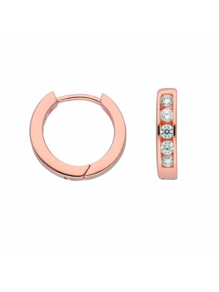 Damen 925 Silber Ohrringe / Creolen mit Zirkonia Ø 14,5 mm in rose