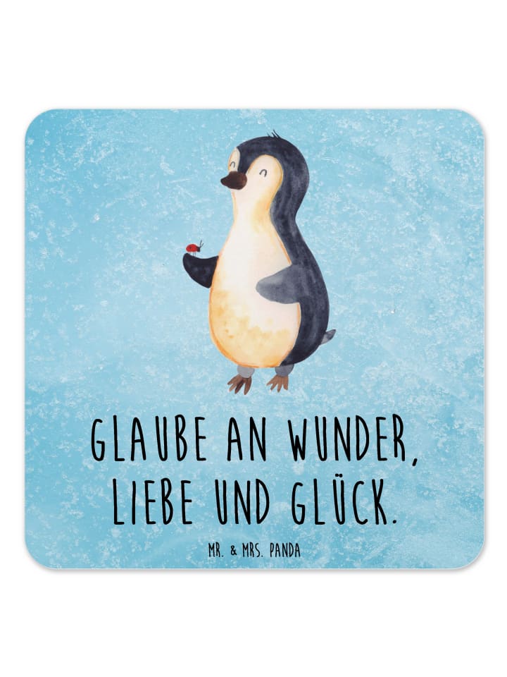Gläseruntersetzer Pinguin Marienkäfer mit Spruch in Eisblau