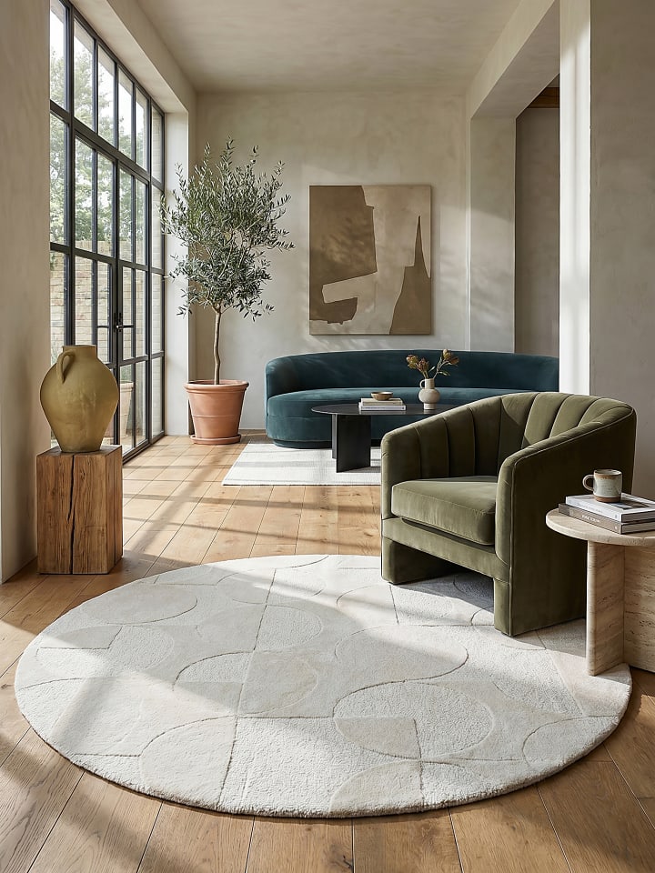 Wollteppich Kurzflor DEBEN Geometrisch Naturfaser Wohnzimmer in Elfenbein