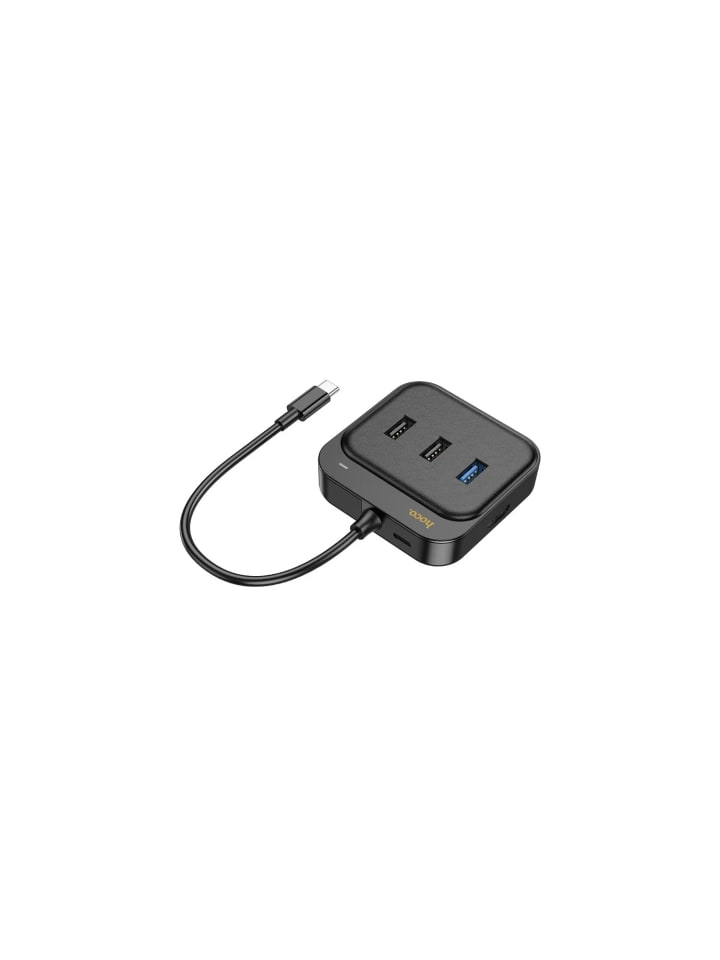 HOCO HUB-Adapter 6in1 Typ C für HDTV+RJ45+USB3.0+USB2.0*2+PD100W in Schwarz