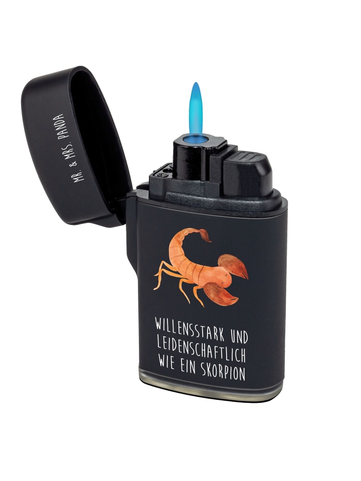 Feuerzeug Sternzeichen Skorpion mit Spruch in Schwarz
