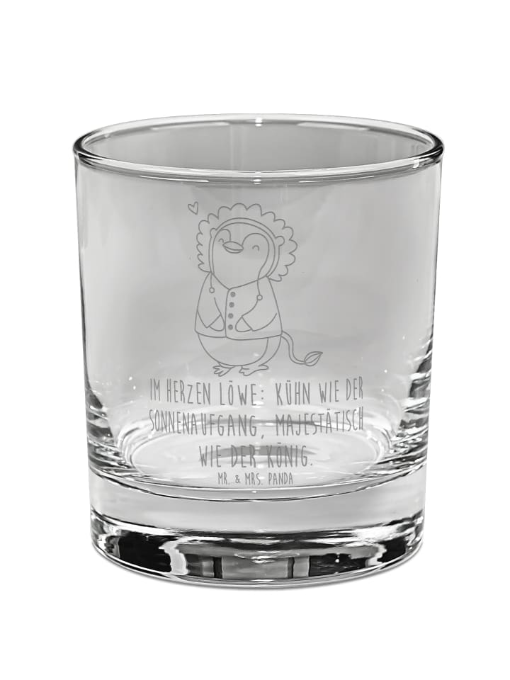 Whiskey Tumbler Löwe Astrologie mit Spruch in Transparent