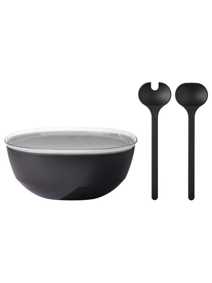 Servierschale mit Deckel & Salatbesteck Silueta in 5000 ml in Nordic Black