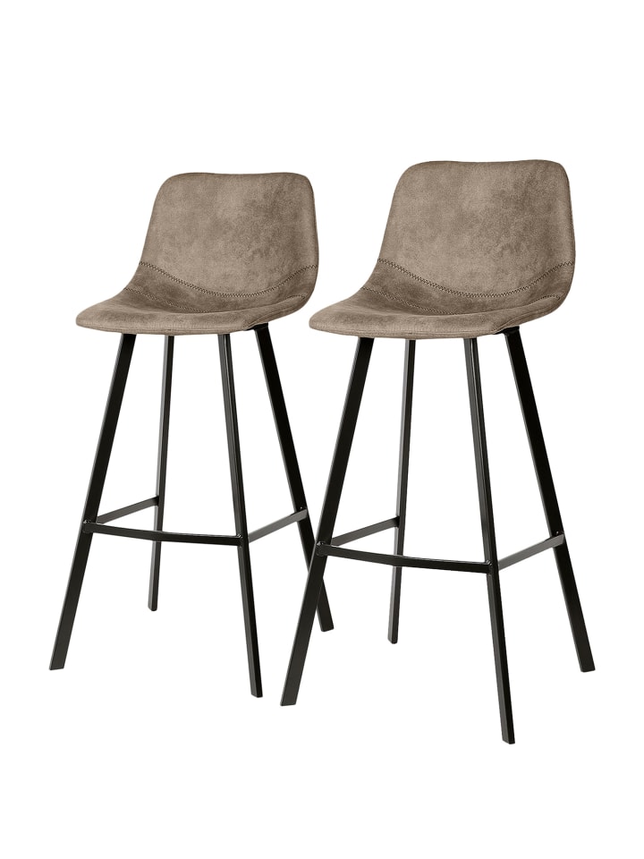 home24 Barstuhl 2er-Set im Industrial-Stil in Beige / Grau
