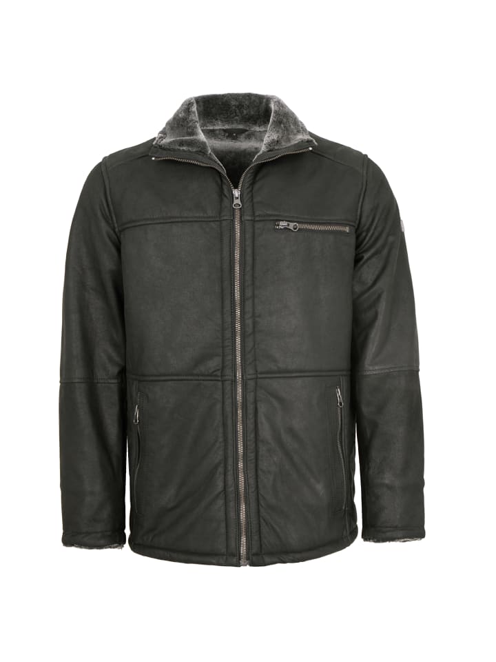 Lederjacke Lammleder Kunstfell in Schwarz