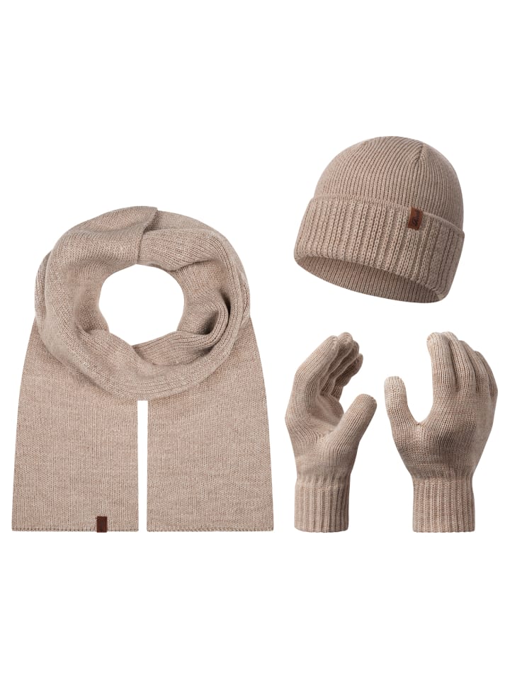 Schal Mütze Handschuhe Set in Beige