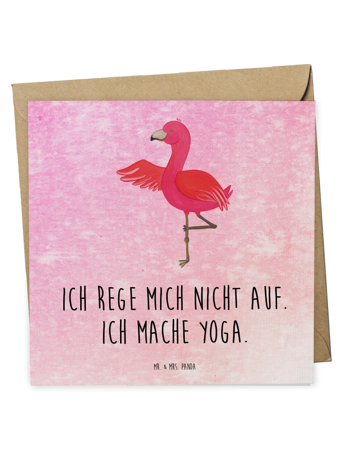 Grußkarte Flamingo Yoga mit Spruch in Aquarell Pink