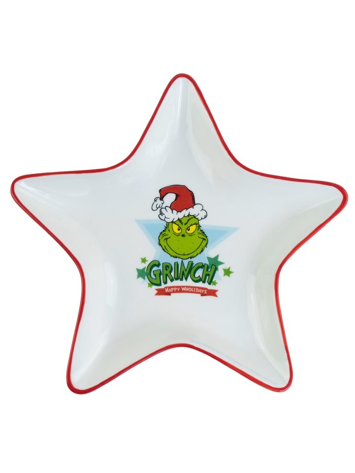 Teller Grinch Happy Wholidays Sternform in Weiß - 19x19