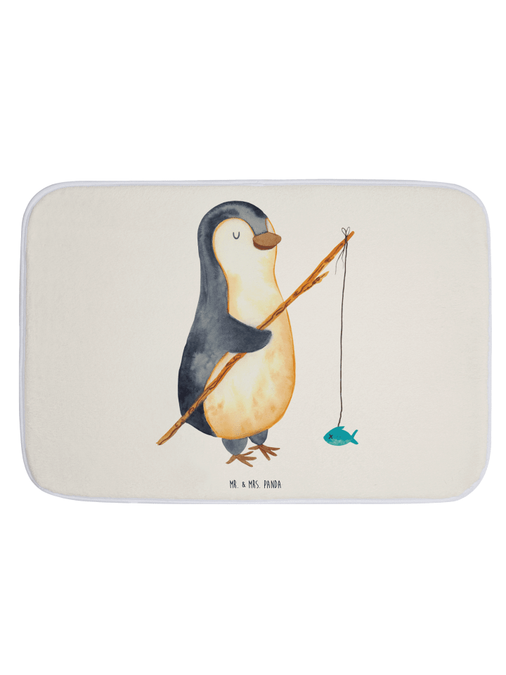 Badteppich Pinguin Angler ohne Spruch in Weiß