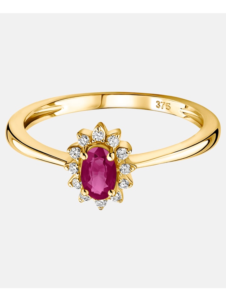 Ring aus 375 Gelbgold mit 0.31 Karat Diamant mit Rubin
