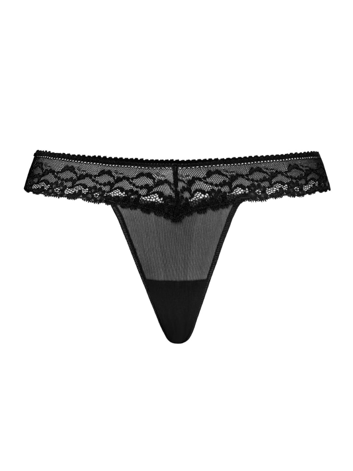 Mesh Tanga mit floraler Spitze Leo in schwarz