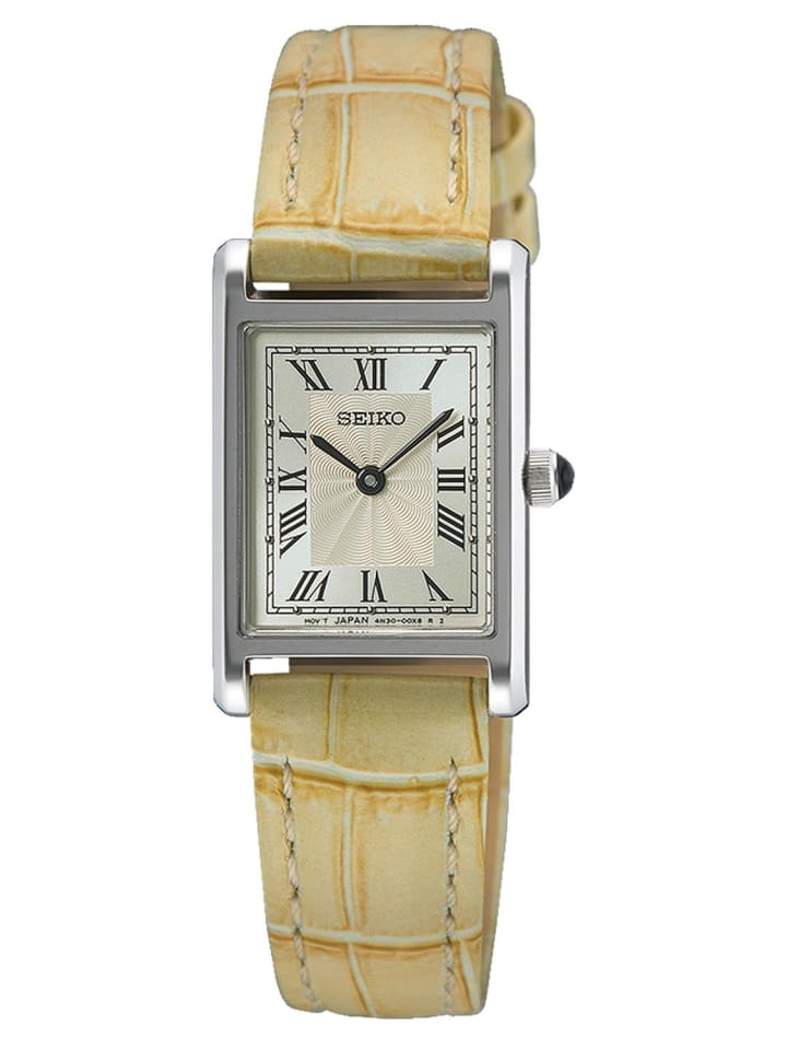 Damen-Armbanduhr Rechteckig Beige Creme / Silber
