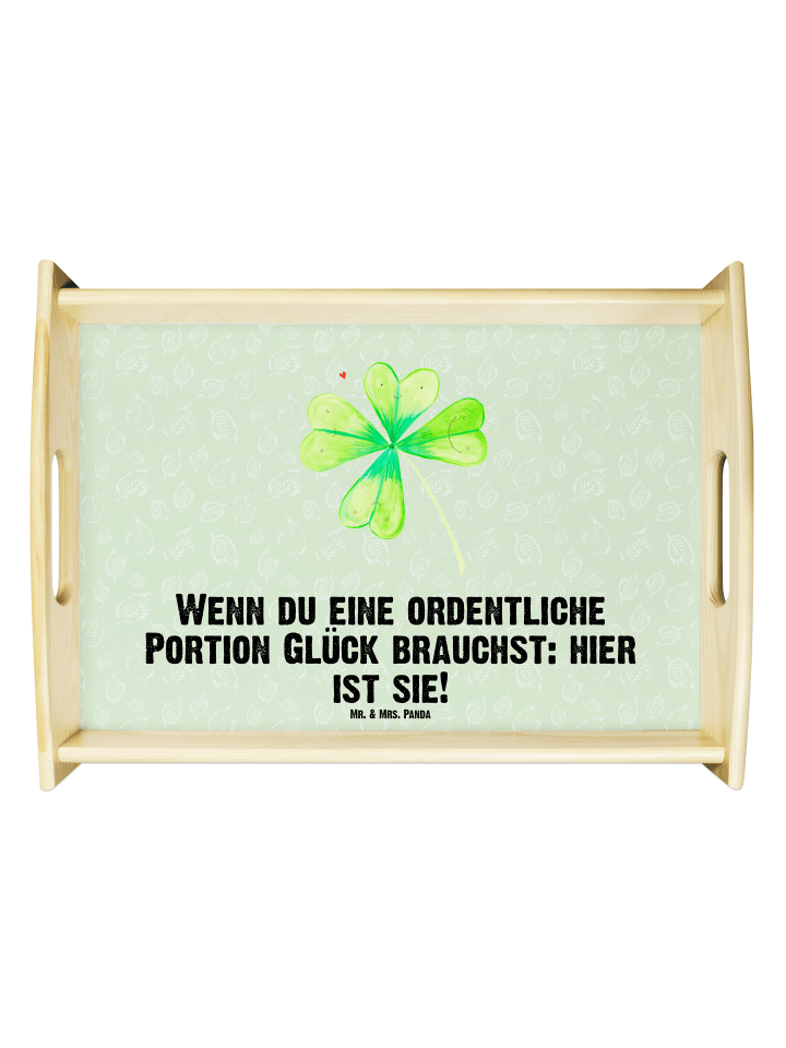 Rechteckiges Tablett Blume Kleeblatt mit Spruch in Blattgrün