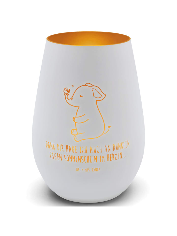 Glas Windlicht Elefant Biene mit Spruch in Weiß