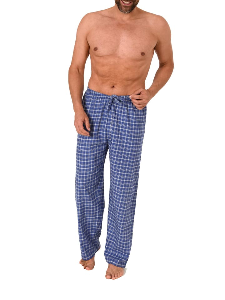 Flanell Schlafanzug Hose kariert Baumwolle - 70220 in blau