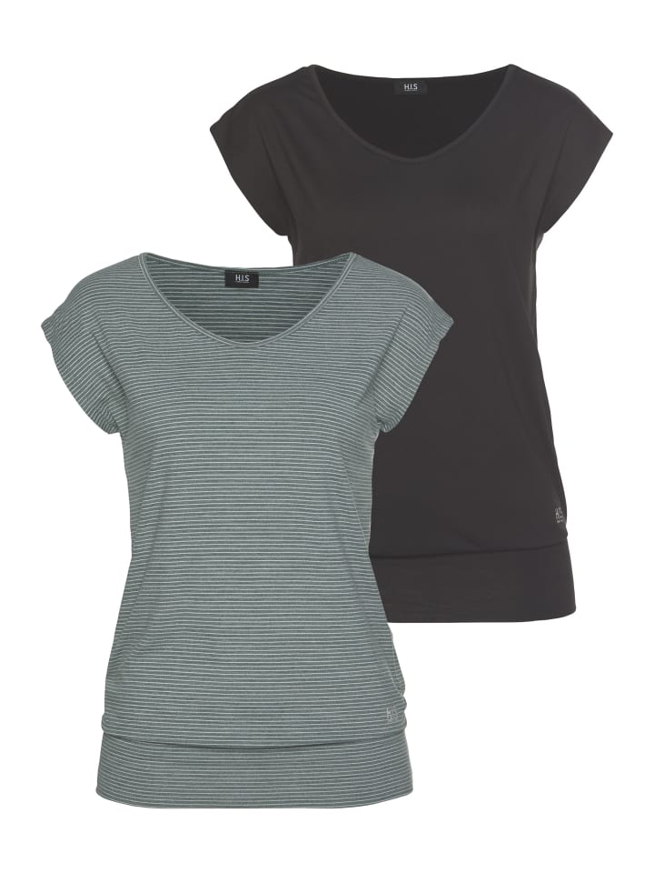 Funktionsshirt in schwarz, petrol-geringelt