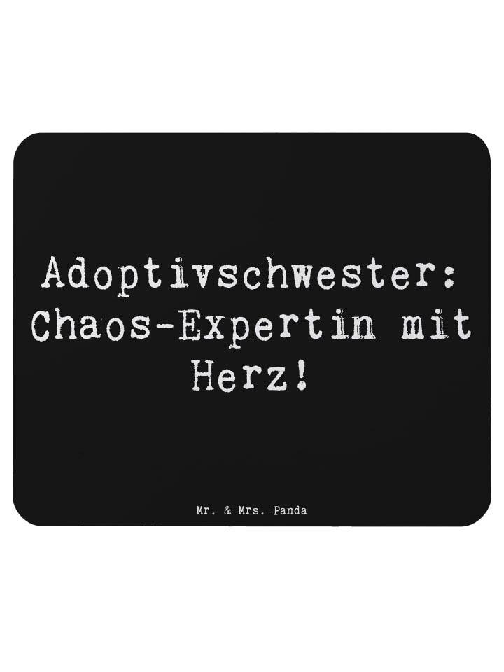 Mauspad Adoptivschwester Chaos mit Spruch in Schwarz
