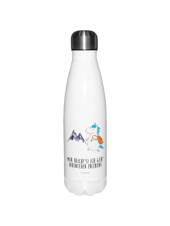 Trinkflasche Einhorn Bergsteiger mit Spruch in Weiß