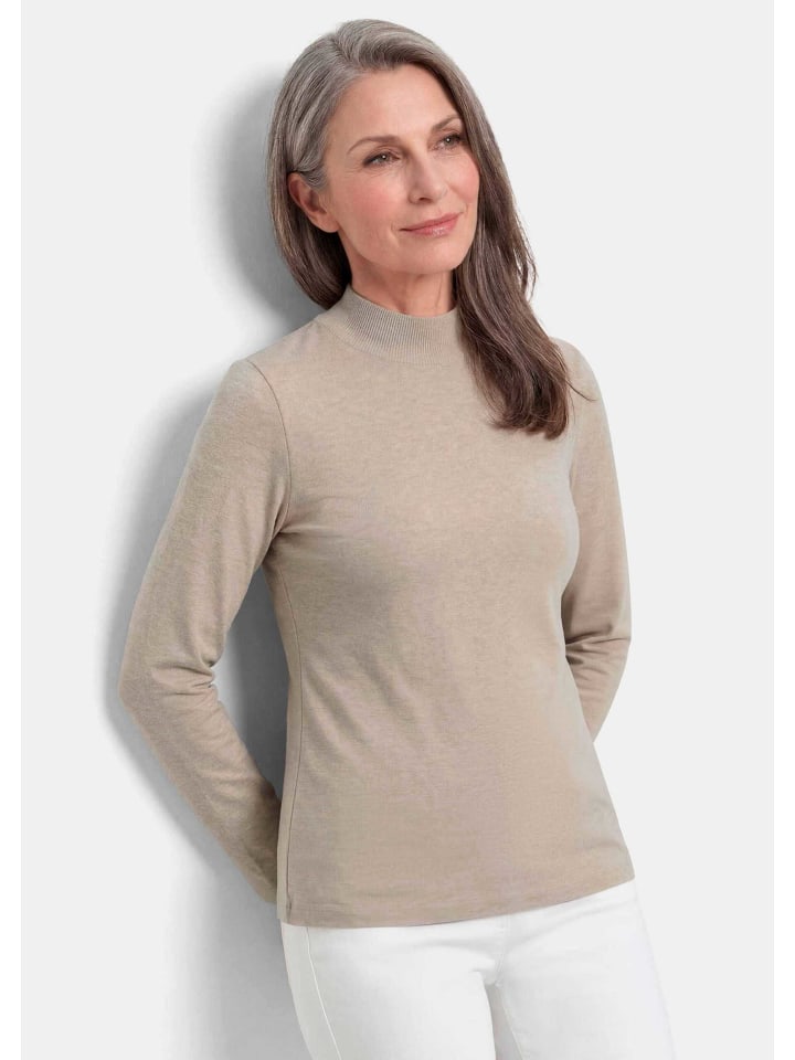 Kurzgröße:  Baumwollshirt mit Langarm in taupe / melange