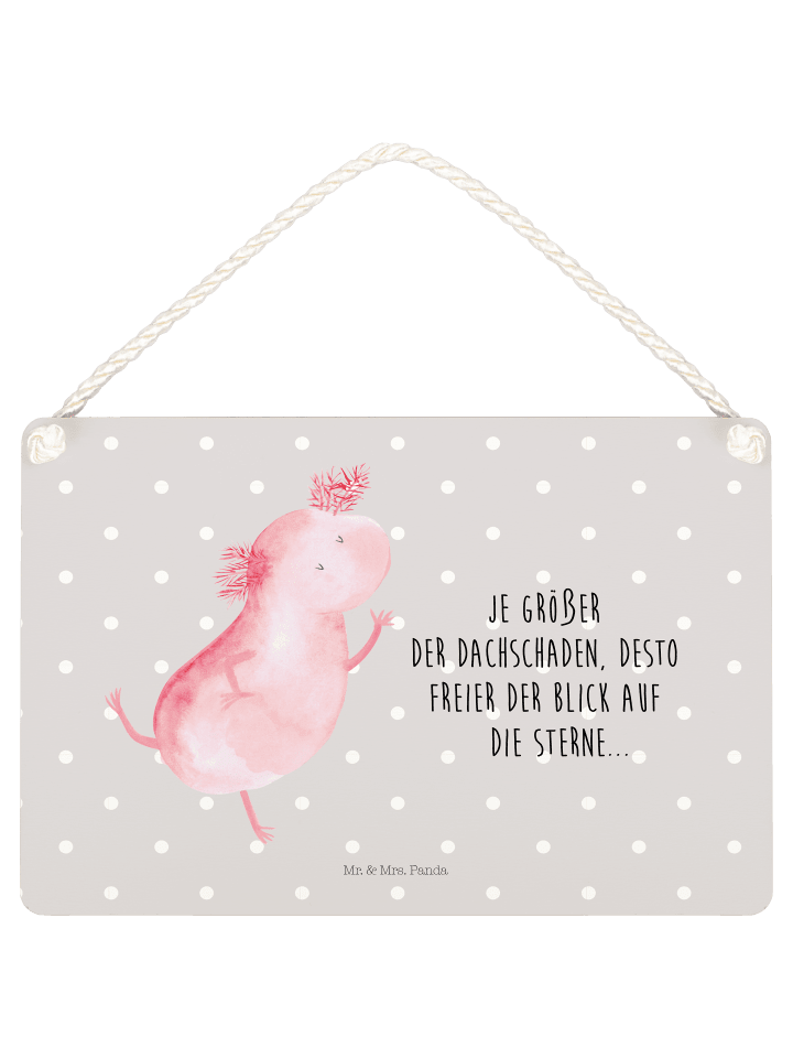 Holzschild Axolotl Tanzen mit Spruch in Grau Pastell