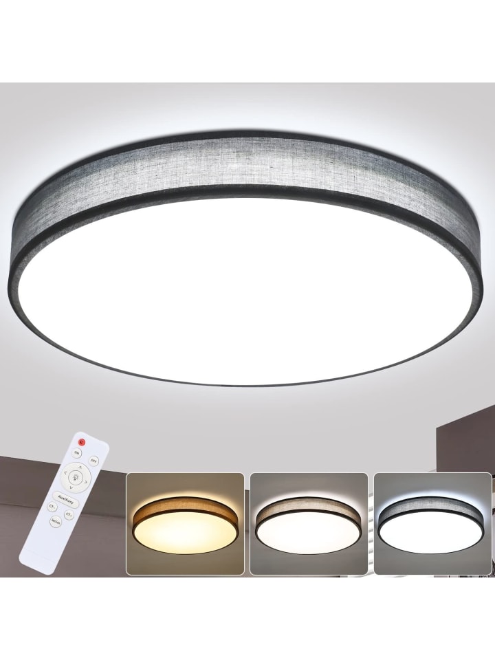Deckenleuchte LED in grau Dimmbar Rund mit Stoffschirm Modern Ø38CM