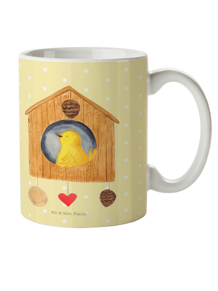 Kaffeebecher Vogelhaus Home ohne Spruch in Gelb Pastell