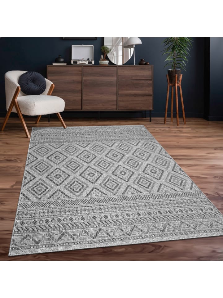 Teppich Kurzflor Rauten Wohnzimmer in Anthrazit