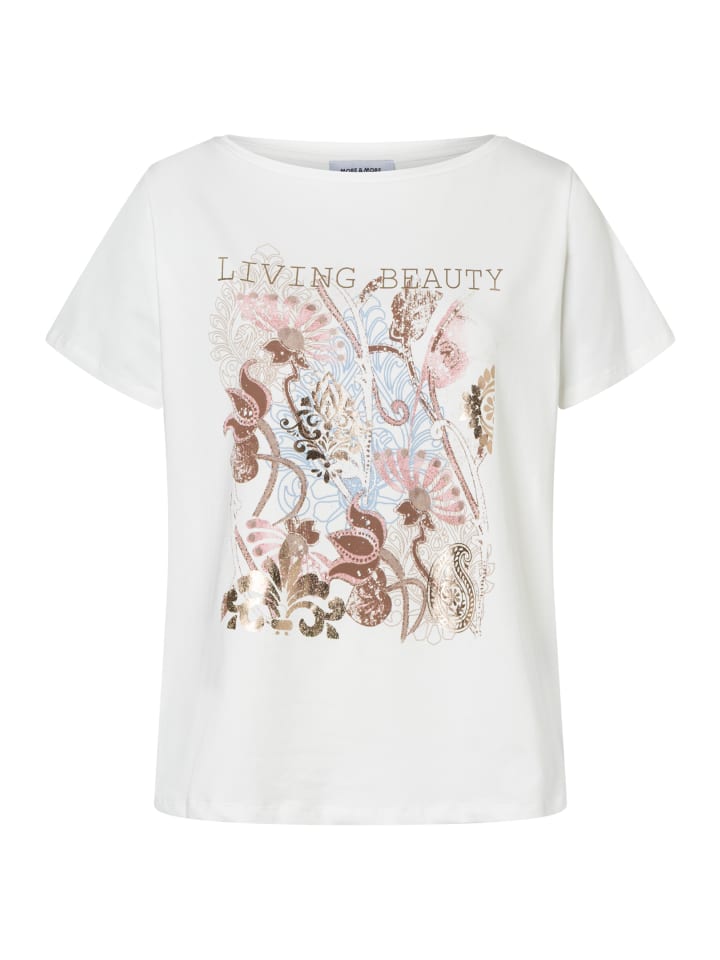 lockeres Kurzarmshirt, kunstvoller Print in offwhite