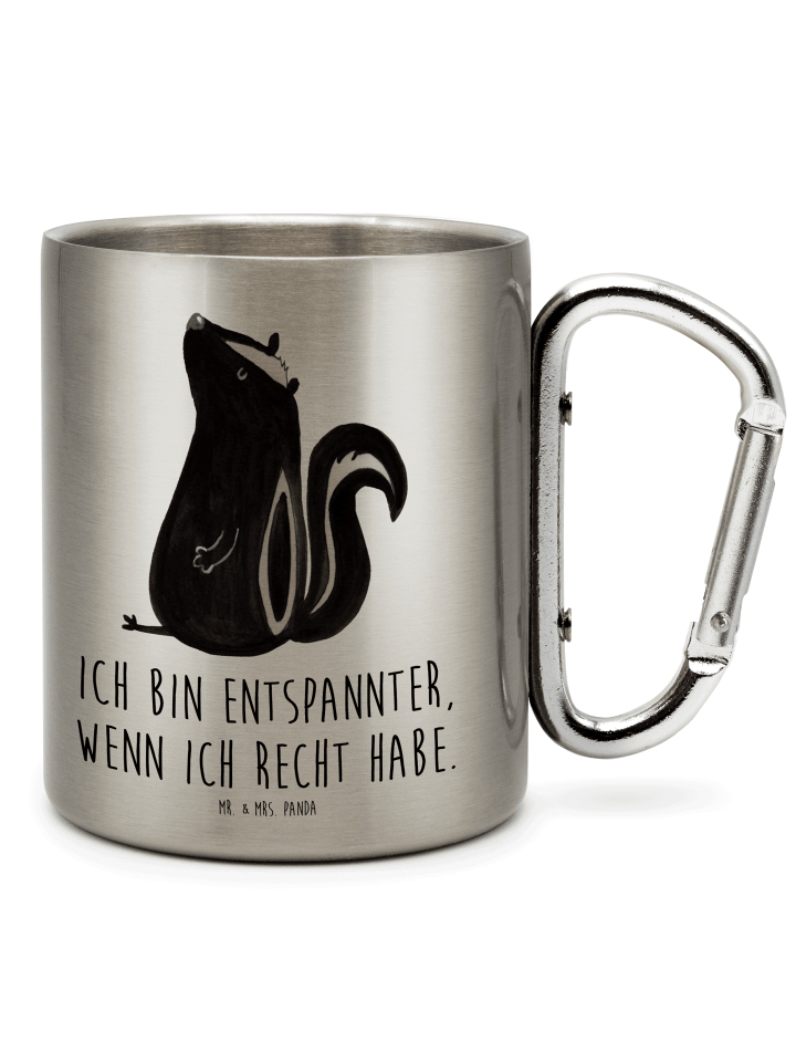Thermobecher Stinktier Sitzen mit Spruch in Silber