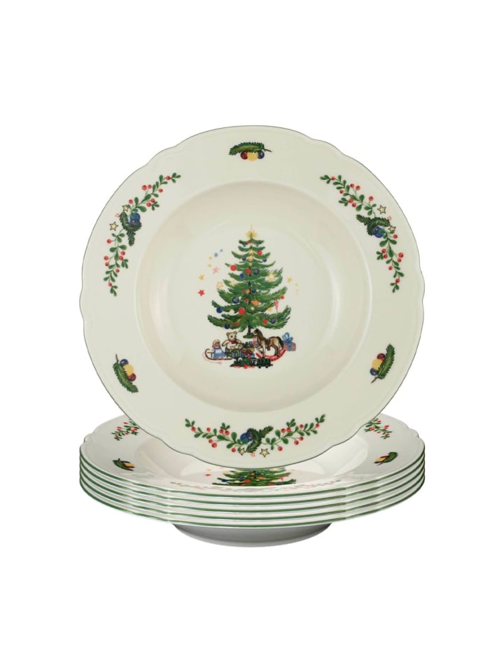 6er Set Suppenteller Marieluise Weihnachten in Weiß-Grün ø 23,2 cm