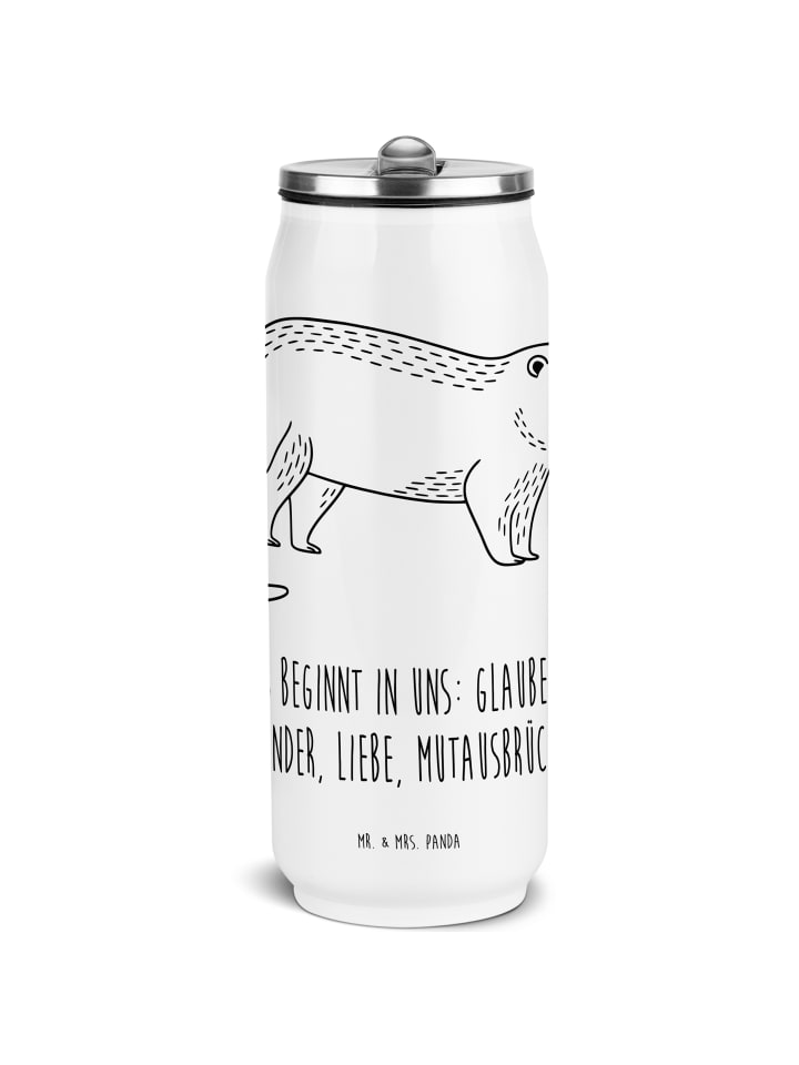 Wasserflasche Nasenbär mit Spruch in Weiß
