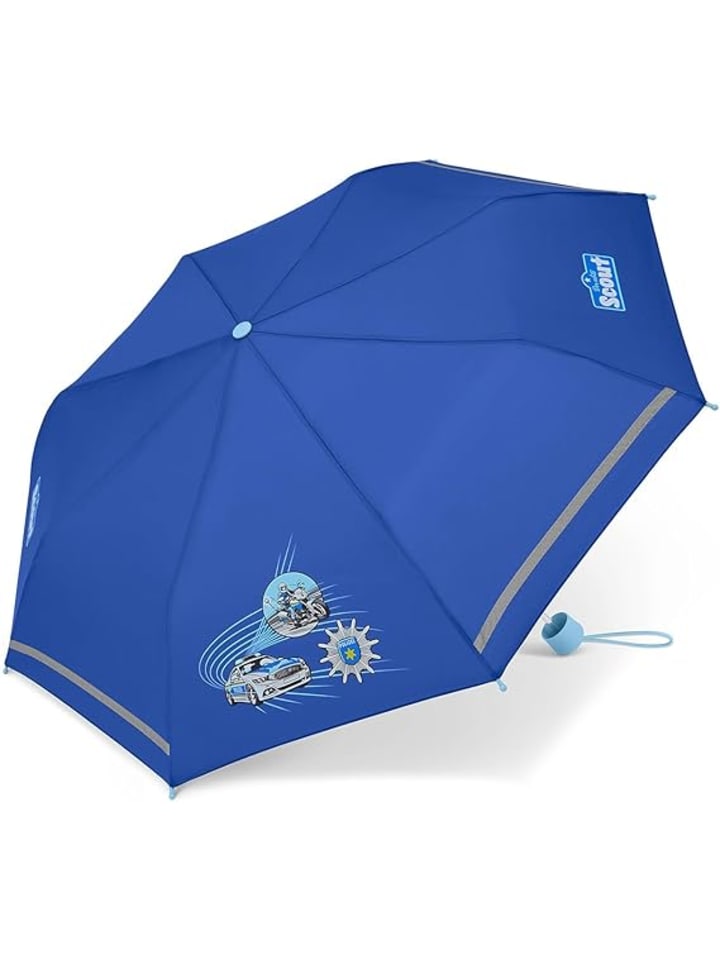 Kinder-Taschenschirm mit reflektierenden Streifen Regenschirm Blue Police