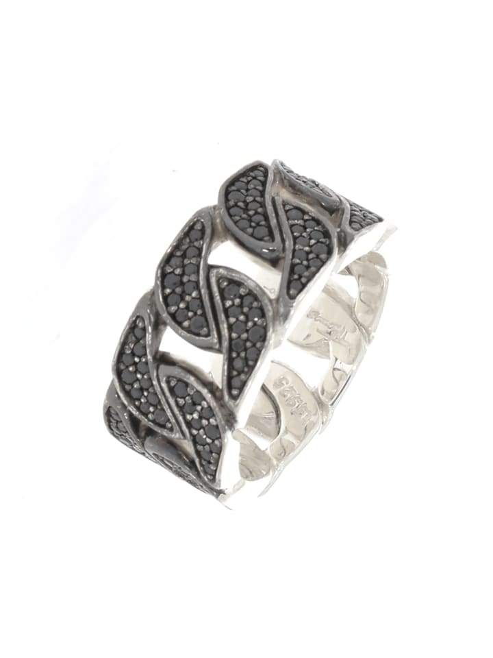 Ring "Kettendesign mit schwarzen Zirkonia" in Silber
