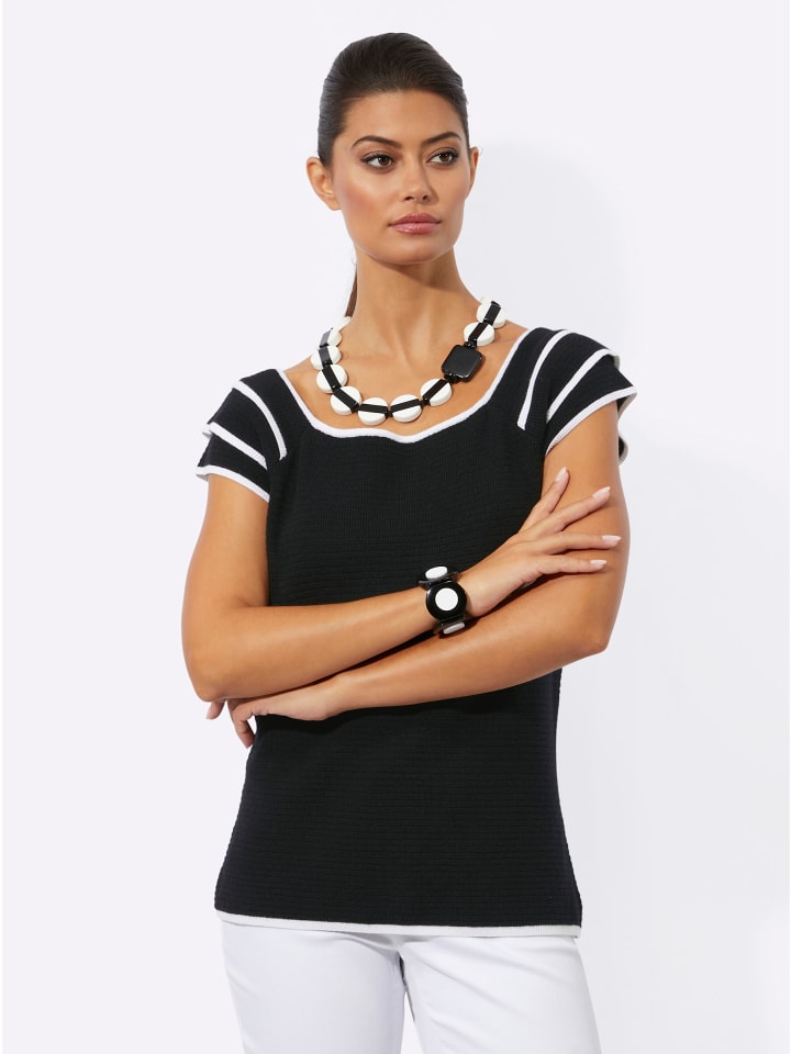 Pullover in schwarz-ecru